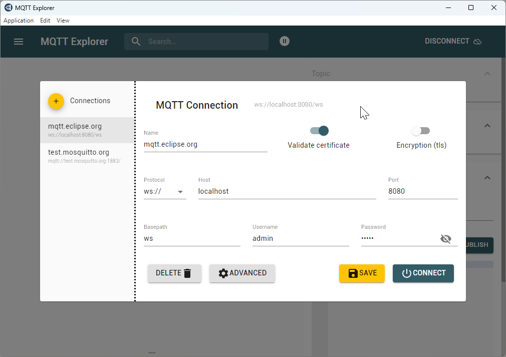 MQTT Explorer Login